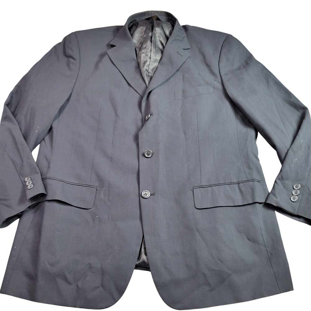 Montefino Uomo Mens Super 100s Merino Wool 3 Button Blazer Jacket Gray Navy 48R